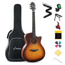 Load image into Gallery viewer, Donner Acoustic Guitar Beginner Full Size 41 Inch Soild Spruce Top Cutaway Grand Auditorium Adult Starter Bundle Kit with Gig Bag Strap Tuner Capo Pickguard String 4 Picks Cloth Right Hand
