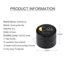 Load image into Gallery viewer, Coscelia Gel Nail Polish Kit 6 Colors Drawing Gel Nail Polish with 2pc Painting Brush 6 Colors Soak Off Gel Polish Starter Kit Nail Art Gel Paint Drawing Line Home Gel Manicure Kit
