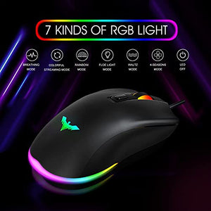 havit Wired Gaming Keyboard Mouse Combo LED Rainbow Backlit Gaming Keyboard RGB Gaming Mouse Ergonomic Wrist Rest 104 Keys Keyboard Mouse 4800 DPI for Windows & Mac PC Gamers (Black)