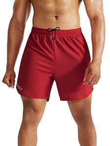 Neleus Men's 2 in 1 Running Shorts with Liner,Dry Fit Workout Shorts with Pockets,6070,2 Pack,Black/Red,3XL