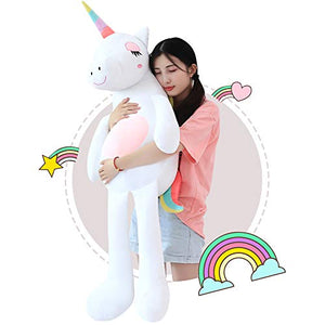 Giant Unicorn Stuffed Animal Toy,Soft Large Unicorns Plush Pillow Gifts for Kids Birthday,Valentines,Christmas (White, 43.3")