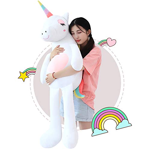 Giant Unicorn Stuffed Animal Toy,Soft Large Unicorns Plush Pillow Gifts for Kids Birthday,Valentines,Christmas (White, 43.3