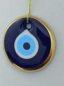 Erbulus Glass Blue Evil Eye Wall Hanging Gold Ornament – Turkish Nazar Bead - Home Protection Charm - Wall Decor Amulet in a Box