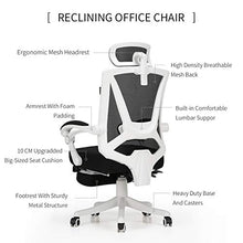 Load image into Gallery viewer, Hbada Reclining Office Desk Chair | Adjustable High Back Ergonomic Computer Mesh Recliner | White Home Office Chairs with Footrest and Lumbar Support
