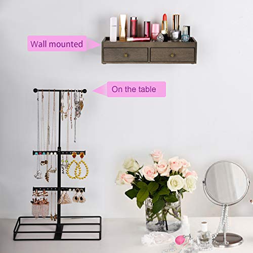Load image into Gallery viewer, Keebofly Jewelry Organizer Metal & Wood Basic Storage Box - 3 Tier Jewelry Stand for Necklaces Bracelet Earrings Ring Weathered Grey