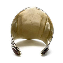 Load image into Gallery viewer, Big Cuff Oxidized Finish Metallic Engraved Kuchi Tribal Bohemian Gypsy Stones Garnet Red
