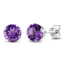 Load image into Gallery viewer, Gem Stone King Sterling Silver Round Purple Amethyst Women&#39;s Stud Earrings 6mm 1.50 Carat Total Weight
