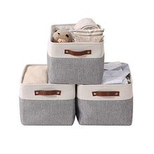 Load image into Gallery viewer, DECOMOMO Foldable Storage Bin | Collapsible Sturdy Fabric Storage Basket Cube W/Handles for Organizing Shelf Nursery Toy Closet (Grey and White, Large - 3 Pack)
