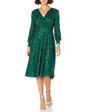 Load image into Gallery viewer, Tahari ASL Women's Stretch Wrap Dress, Emerald Sequin, 14W
