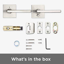Load image into Gallery viewer, Kwikset 91550-001 Halifax Door Handle Lever with Modern Contemporary Slim Square Design for Home Bedroom or Bathroom Privacy in Satin Nickel
