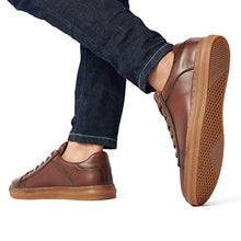Load image into Gallery viewer, Men's Fashion Casual Genuine Leather Sneaker Shoes Arkbird Original Design Plain Toe Lace Up Rubber Sole Walking Shoes for Men Size 9.5
