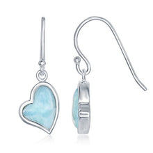 Load image into Gallery viewer, Sterling Silver Natural Larimar Heart Fishhook Earrings
