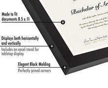 Load image into Gallery viewer, Americanflat 8.5x11 Diploma Frame in Black with Shatter Resistant Glass - Horizontal and Vertical Formats for Wall and Tabletop
