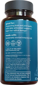 Krill Oil Supplement 1250mg - Antarctic Krill Oil Omega 3 Providing Astaxanthin, DHA and EPA, Joint Support and Brain Supplement with No Fishy Aftertaste (60 Capsules)