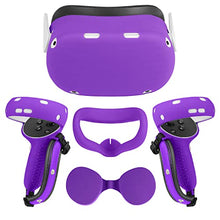 Load image into Gallery viewer, Relohas Oculus Quest 2 Accessories Set, Touch Controller Grip Leather Cover, Front Face Protector Cover, Silicone Face Cover with Lens Protective Cover, Protect Your VR in All Aspects(4PCS, Purple)
