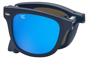 Foldies Matte Black Folding Sunglasses with Polarized Blue Mirror Lens
