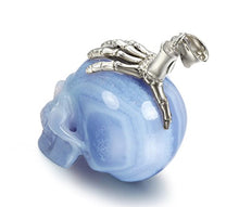 Load image into Gallery viewer, Skullis Necklace of Blue Lace Agate Carved Crystal Skull and Silver Bones Pendant for Men and Women, 925 Sterling Silver Chain,Skull Jewelry.
