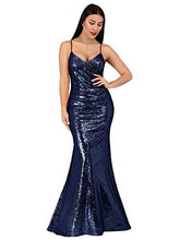 Load image into Gallery viewer, Women Sequin Maxi Evening Party Dress Prom Gown Mermaid Dress Navy US4
