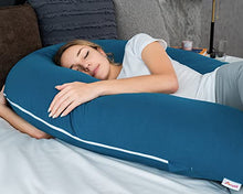 Load image into Gallery viewer, AngQi Full Body Pregnancy Pillow with Cooling Jersey Cotton Cove - Long U Shaped Maternity Body Pillow for Pregnant Women - 65in Pregnancy Pillows for Back Support - King Size (Navy)
