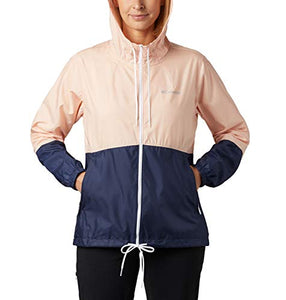 Columbia Women's Flash Forward Windbreaker, Water & Stain Resistant, Peach Cloud/Nocturnal, Large