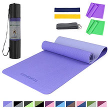 Load image into Gallery viewer, TOMSHOO 1/4In Yoga Mat with Resistance Bands Set, Professional Latex Elastic Bands, Non-Slip Texture Pro Yoga Mat Eco Friendly Exercise Mat Pad with Carrying Strap Mesh Bag for Home Gym Fit Sky Blue
