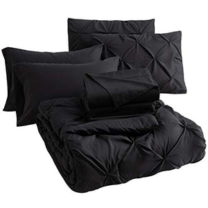 Bedsure Black Twin Comforter Set Kids - 6 Pieces Pintuck Black Bed Set Twin, Pinch Pleat Black Twin Bedding Sets with Comforters, Sheets, Pillowcases & Shams