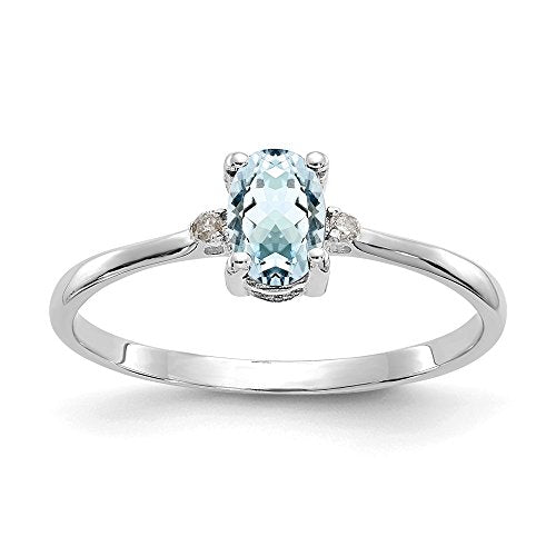 14k White Gold Diamond Blue Aquamarine Birthstone Band Ring Size 6.00 March Oval Fine Jewelry For Women Gifts For Her