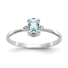 Load image into Gallery viewer, 14k White Gold Diamond Blue Aquamarine Birthstone Band Ring Size 6.00 March Oval Fine Jewelry For Women Gifts For Her
