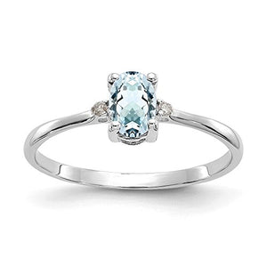 14k White Gold Diamond Blue Aquamarine Birthstone Band Ring Size 6.00 March Oval Fine Jewelry For Women Gifts For Her