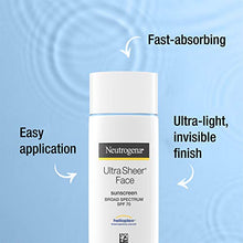 Load image into Gallery viewer, Neutrogena Ultra Sheer Liquid Daily Facial Sunscreen with Broad Spectrum SPF 70, Non-Comedogenic, Oil-Free &amp; PABA-Free Weightless UVA/UVB Sun Protection, 1.4 fl. oz
