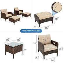 Load image into Gallery viewer, U-MAX 5 Pieces Patio Furniture Set Outdoor Chair and Ottoman Set with Cushions &amp; Side Table, Brown PE Wicker Rattan Lawn Pool Balcony Backyard Conversation Lounge Set, White &amp; Tan Cushion
