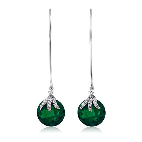Gem Stone King 925 Sterling Silver Long Dangle Drop Earrings For Women (Round Checkerboard 12MM)