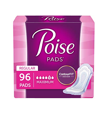 Poise Incontinence Pads, Maximum Absorbency, Regular Length, 96 Count (2 Packs of 48) (Packaging May Vary)