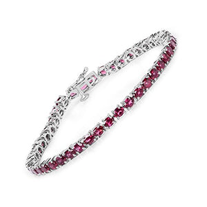 Huang and Co. 8.88 Carat Genuine Rhodolite Solid .925 Sterling Silver Tennis Bracelet