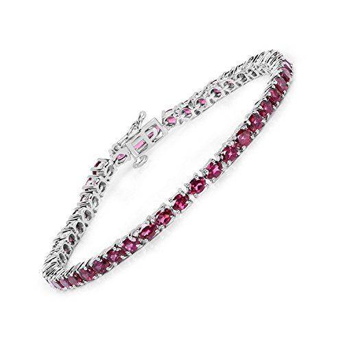 Huang and Co. 8.88 Carat Genuine Rhodolite Solid .925 Sterling Silver Tennis Bracelet