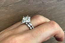 Load image into Gallery viewer, Round Moonstone Bridal Set- Rainbow Moonstone Engagement Ring Set- Alternative Wedding Set Ring- Sterling Silver Halo Engagement Set
