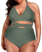 Load image into Gallery viewer, Daci Women Plus Size Two Piece Bikini Swimsuits with High Waisted BottomTummy Control Bathing Suits Green 20 Plus

