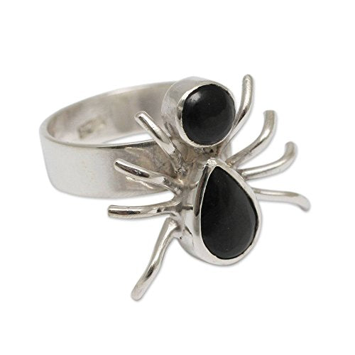 NOVICA Obsidian .925 Sterling Silver Artisan Crafted Spider Ring, Little'