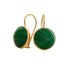 Load image into Gallery viewer, 14K Gold Malachite Earrings - 14K Solid Yellow Gold Drop Earrings, 12mm Natural Round Stone, Genuine Dark Green Gemstone, May Birthstone Taurus Birthday Gift - Minimalist Handmade Statement Jewelry
