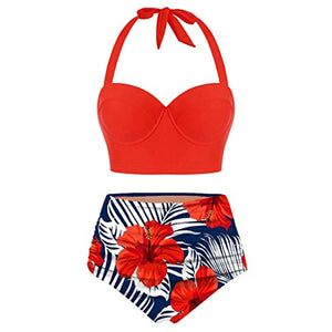 KANGMOON Women Swimsuit Bathing Suit Sunflower High Waisted Bottom Swimwear Two Piece Summer Halter Bikini Swim Suit Set