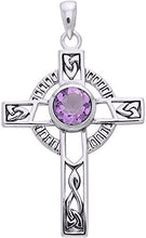 Load image into Gallery viewer, Jewelry Trends Sterling Silver Celtic Knotwork Cross with Amethyst Pendant on 18 Inch Chain Necklace

