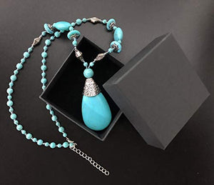 Boho Turquoise Long Beaded Necklace For Women Vintage Ethnic Alloy Pendant Jewelry (Turquoise Long Necklace)