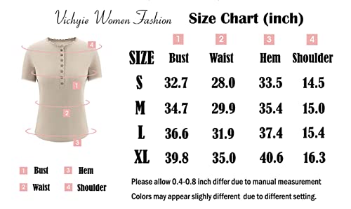 Load image into Gallery viewer, VICHYIE Womens Short Lace Sleeves Tunic Summer Tops V Neck Button Neck Casual Slim Fit Blouses Cute Shirts Black Medium