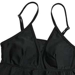 Bhome Maternity Two Pieces Bikini Set High Waisted Swimsuit Ruffle Swimwear Summer Black with Leopard L