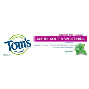 Tom's of Maine Fluoride-Free Antiplaque & Whitening Natural Toothpaste, Spearmint, 5.5 oz.