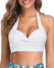 Load image into Gallery viewer, Tempt Me Women White Bikini Top Push Up Swim Top Halter Retro Bathing Suit Top Padded Swimsuit Top Only XL

