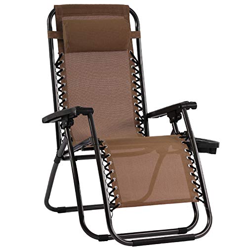 Patio Chair Zero Gravity Chairs Set of 1 Outdoor Adjustable Dining Reclining Folding Chairs for Deck Patio Beach Yard with Pillow and Cup Holder