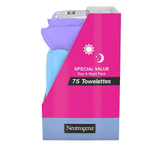 Load image into Gallery viewer, Neutrogena Day &amp; Night Wipes with Makeup Remover Face Cleansing Towelettes &amp; Night Calming Facial Cloths, Alcohol-Free Wipes to Remove Dirt, Oil &amp; Waterproof Mascara, 3 Packs of 25 ct, 75 ct
