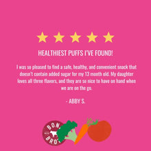 Load image into Gallery viewer, Serenity Kids Grain Free Puffs Variety Pack with Carrot &amp; Beet, Broccoli &amp; Spinach, and Tomato &amp; Mushroom Puffs, 1.5 Ounce Container (6 Pack)
