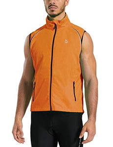 BALEAF Men's Cycling Jacket Windbreaker Running Vest Windproof Water-Resistant Coat High Visibility Lightweight Orange Size M